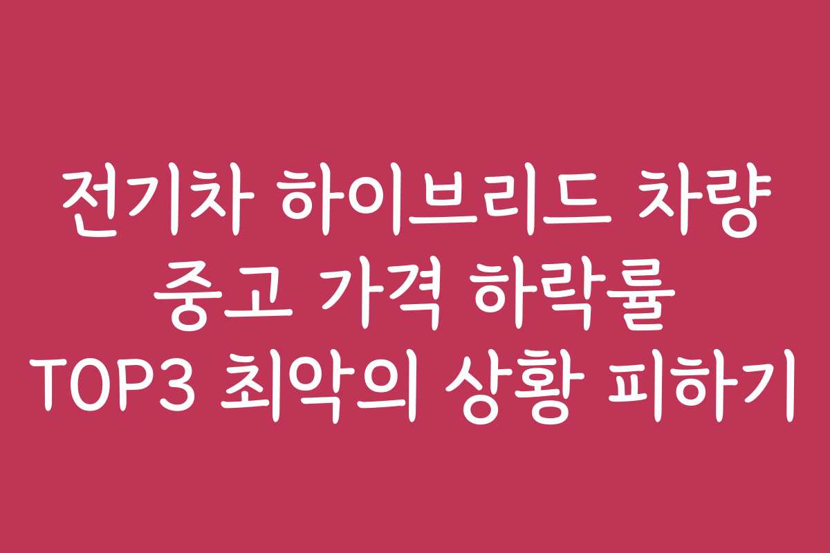 전기차 하이브리드 차량 중고 가격 하락률 TOP3 최악의 상황 피하기