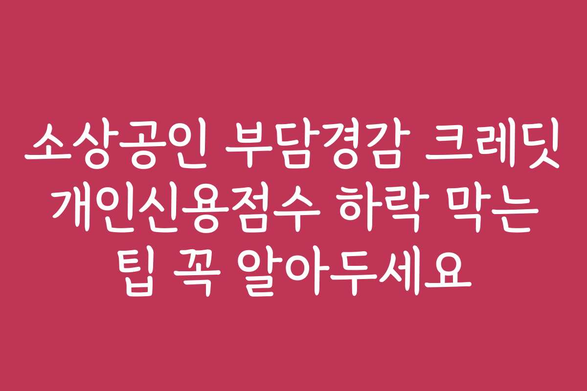 소상공인 부담경감 크레딧 개인신용점수 하락 막는 팁 꼭 알아두세요