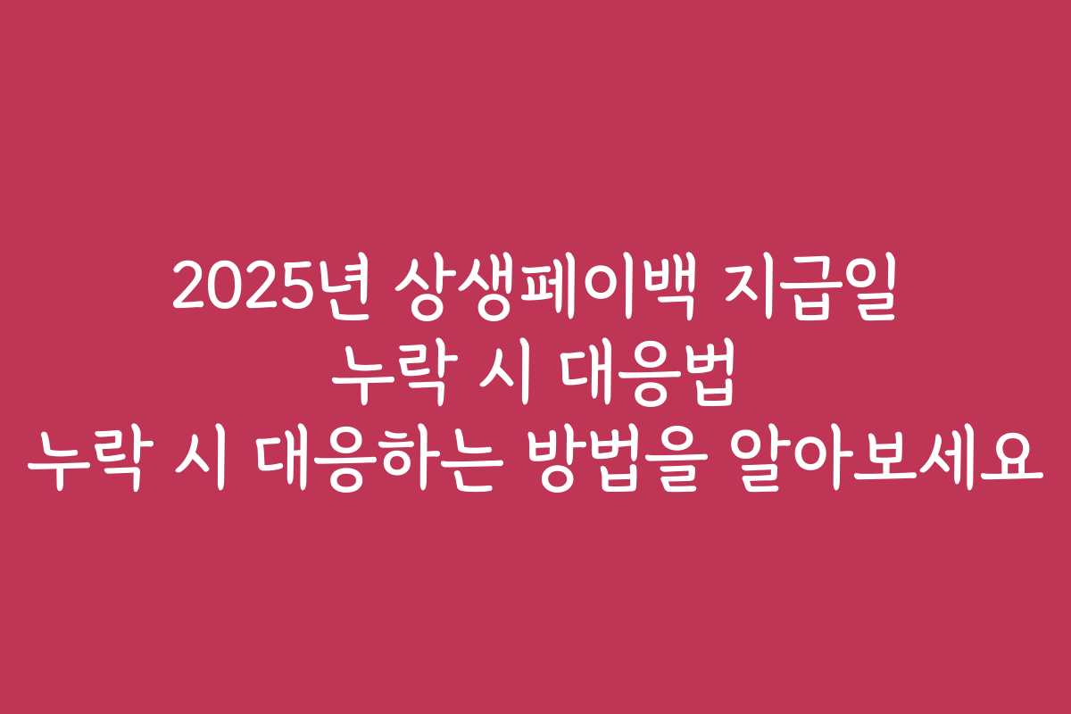 2025년 상생페이백 지급일 누락 시 대응법 누락 시 대응하는 방법을 알아보세요