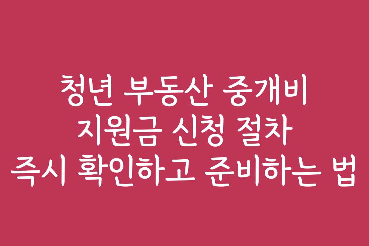 청년 부동산 중개비 지원금 신청 절차 즉시 확인하고 준비하는 법 청년 부동산 중개비 지원금 신청 절차 즉시 확인하고 준비하는 법