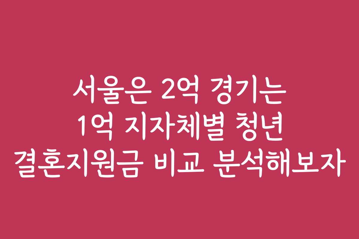 서울은 2억 경기는 1억 지자체별 청년 결혼지원금 비교 분석해보자