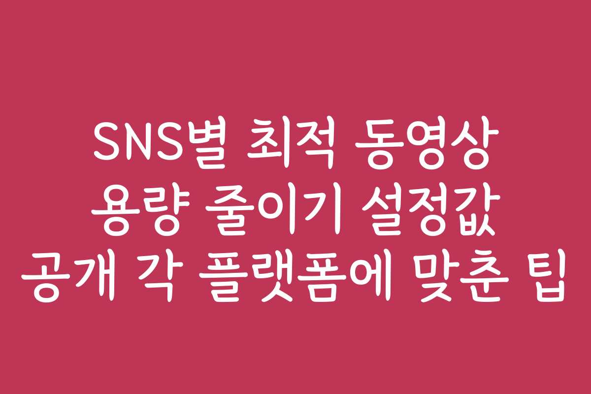 SNS별 최적 동영상 용량 줄이기 설정값 공개 각 플랫폼에 맞춘 팁