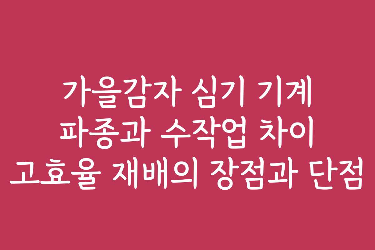 가을감자 심기 기계 파종과 수작업 차이 고효율 재배의 장점과 단점 가을감자 심기 기계 파종과 수작업 차이 고효율 재배의 장점과 단점