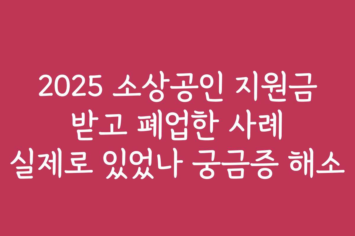 2025 소상공인 지원금 받고 폐업한 사례 실제로 있었나 궁금증 해소