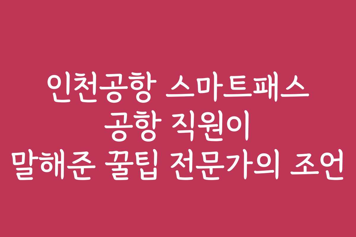 인천공항 스마트패스 공항 직원이 말해준 꿀팁 전문가의 조언