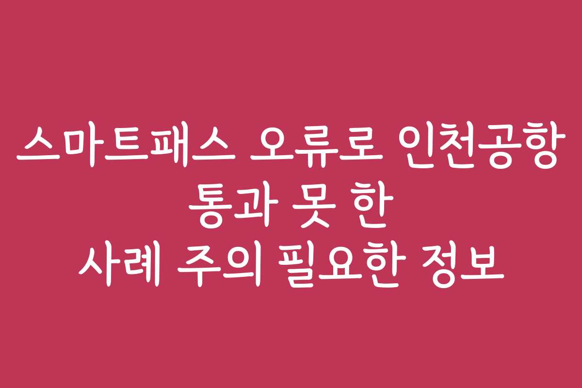 스마트패스 오류로 인천공항 통과 못 한 사례 주의 필요한 정보