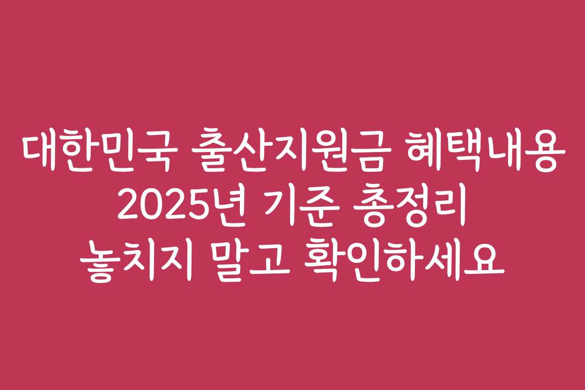 대한민국 출산지원금 혜택내용 2025년 기준 총정리 놓치지 말고 확인하세요