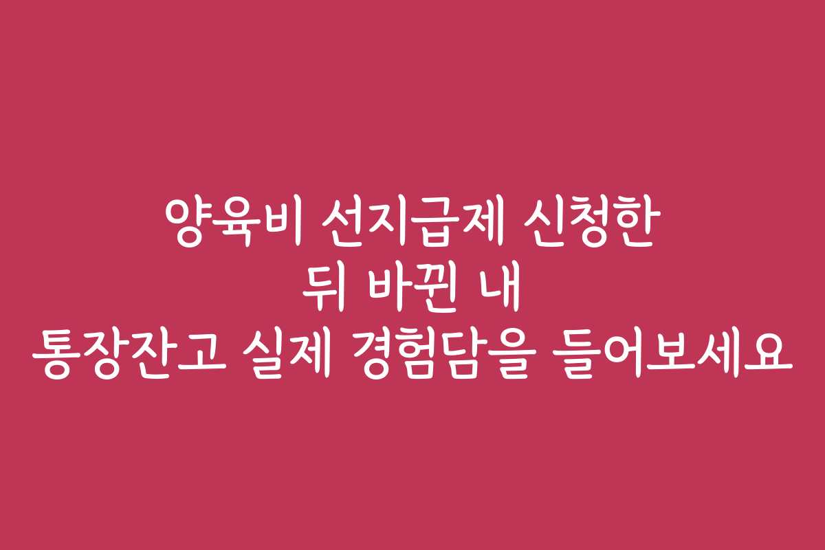 양육비 선지급제 신청한 뒤 바뀐 내 통장잔고 실제 경험담을 들어보세요