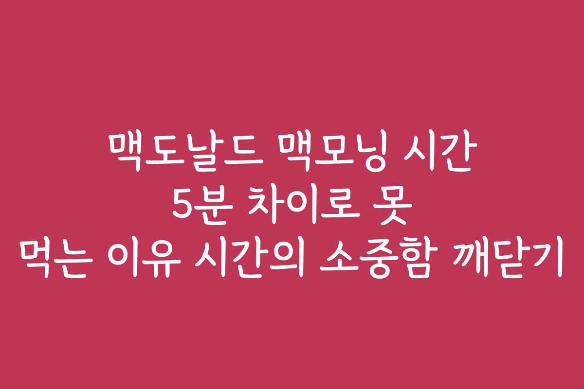 맥도날드 맥모닝 시간 5분 차이로 못 먹는 이유 시간의 소중함 깨닫기