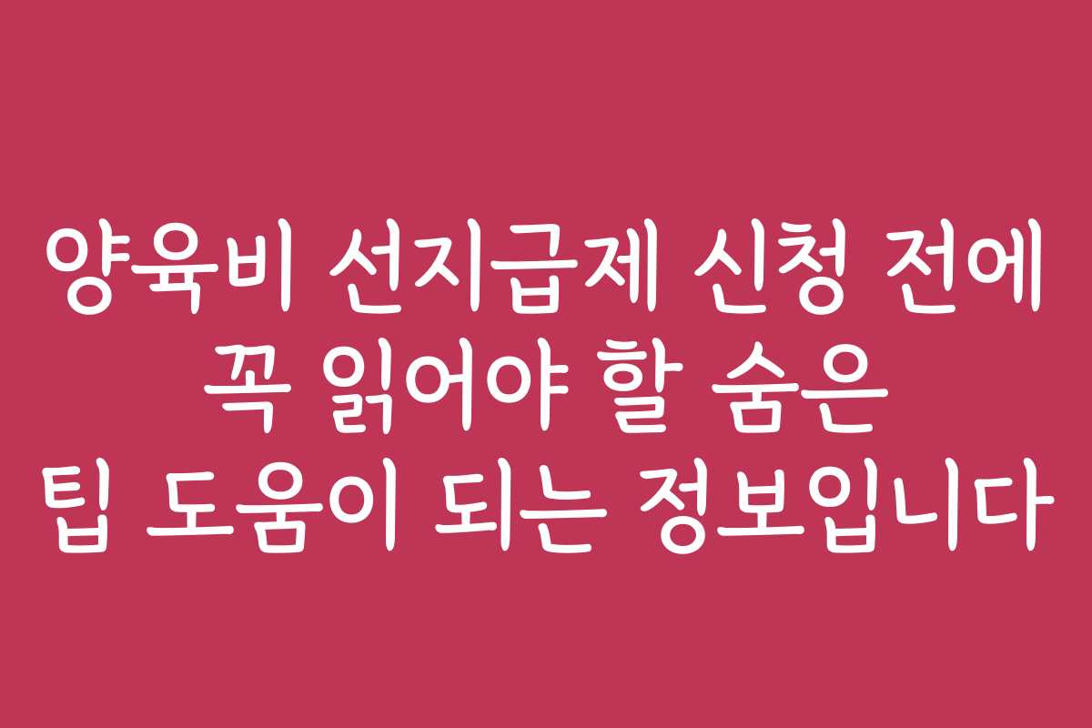 양육비 선지급제 신청 전에 꼭 읽어야 할 숨은 팁 도움이 되는 정보입니다