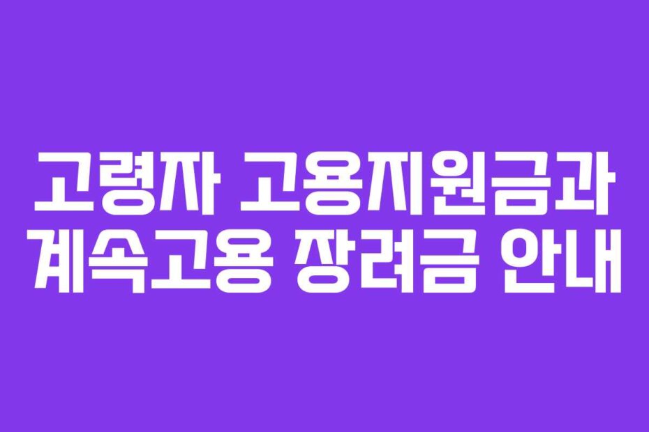 고령자 고용지원금과 계속고용 장려금 안내