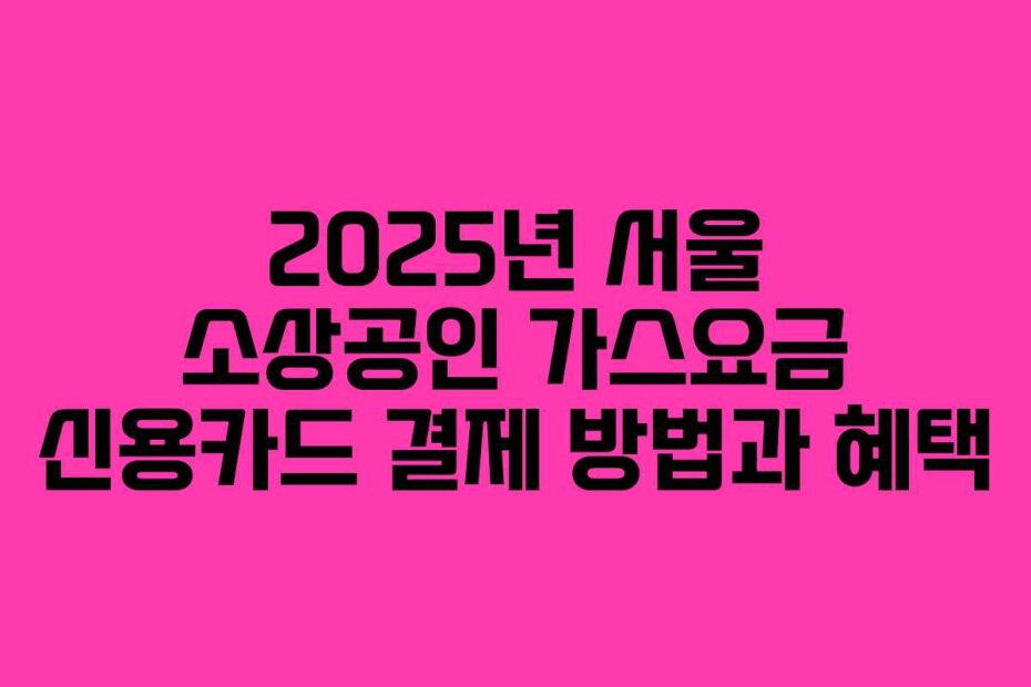 2025년 서울 소상공인 가스요금 신용카드 결제 방법과 혜택