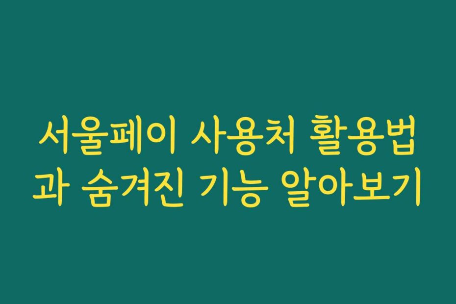 서울페이 사용처 활용법과 숨겨진 기능 알아보기