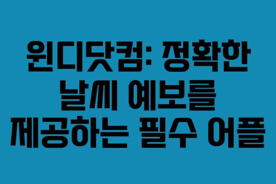 윈디닷컴: 정확한 날씨 예보를 제공하는 필수 어플