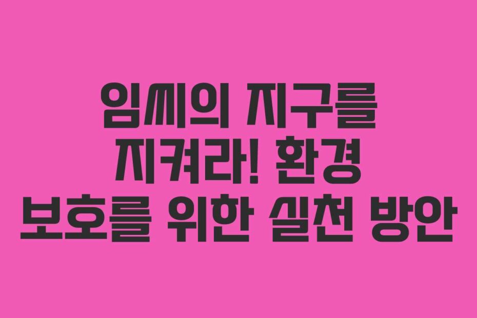 임씨의 지구를 지켜라! 환경 보호를 위한 실천 방안