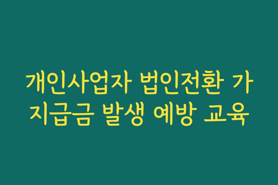 개인사업자 법인전환 가지급금 발생 예방 교육