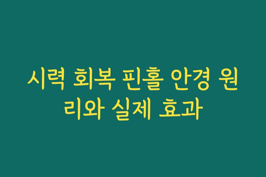 시력 회복 핀홀 안경 원리와 실제 효과