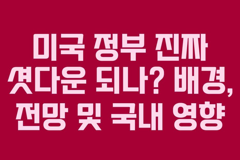 미국 정부 진짜 셧다운 되나? 배경, 전망 및 국내 영향
