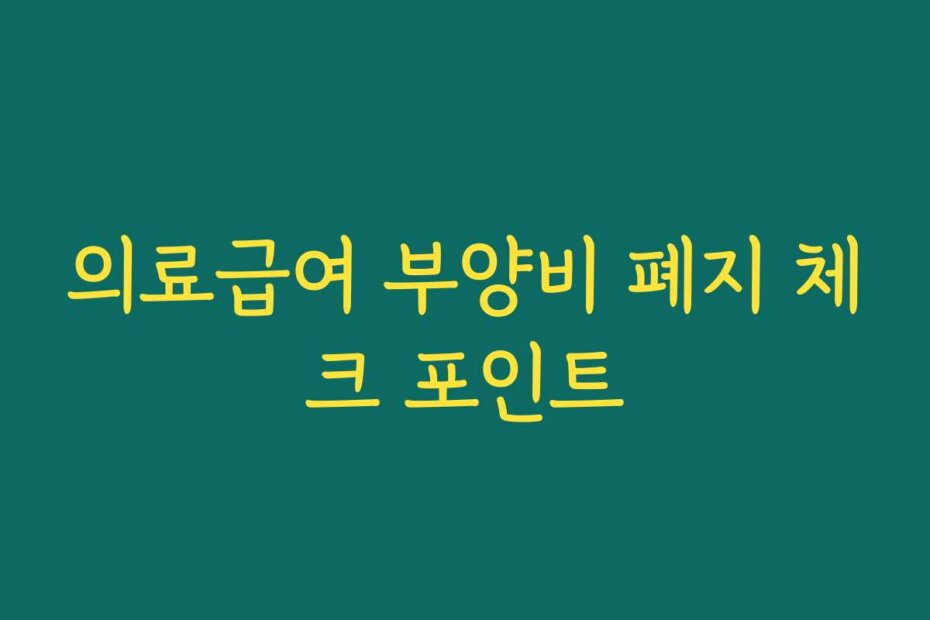 의료급여 부양비 폐지 체크 포인트