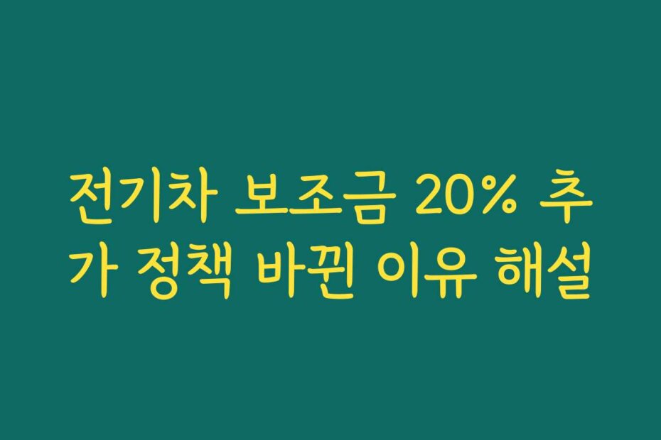 전기차 보조금 20% 추가 정책 바뀐 이유 해설