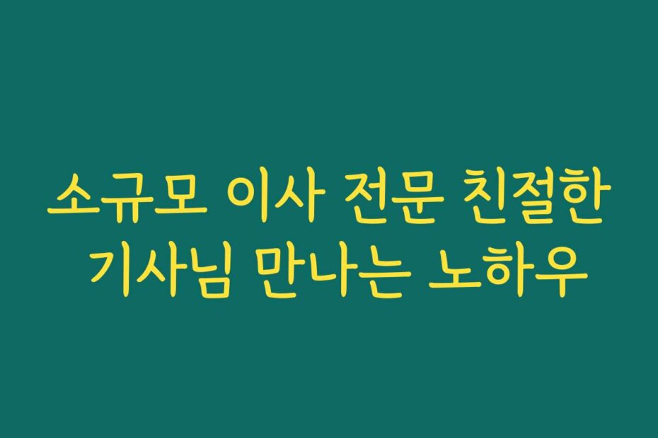 소규모 이사 전문 친절한 기사님 만나는 노하우