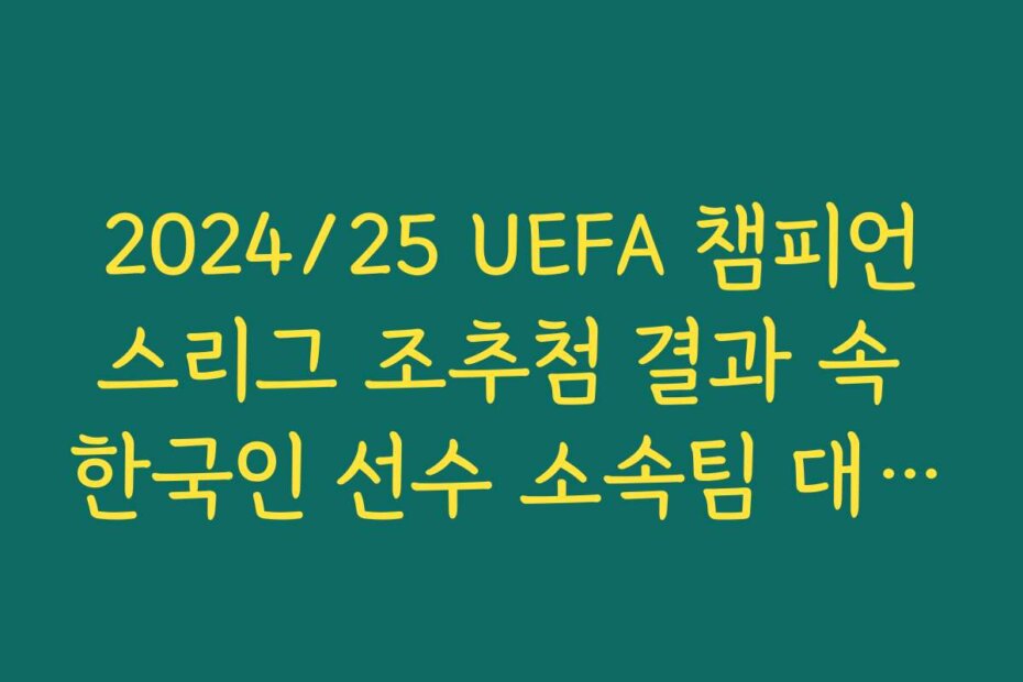 2024/25 UEFA 챔피언스리그 조추첨 결과 속 한국인 선수 소속팀 대진표