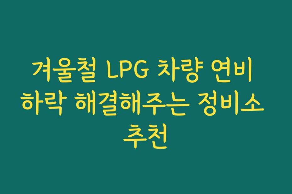 겨울철 LPG 차량 연비 하락 해결해주는 정비소 추천