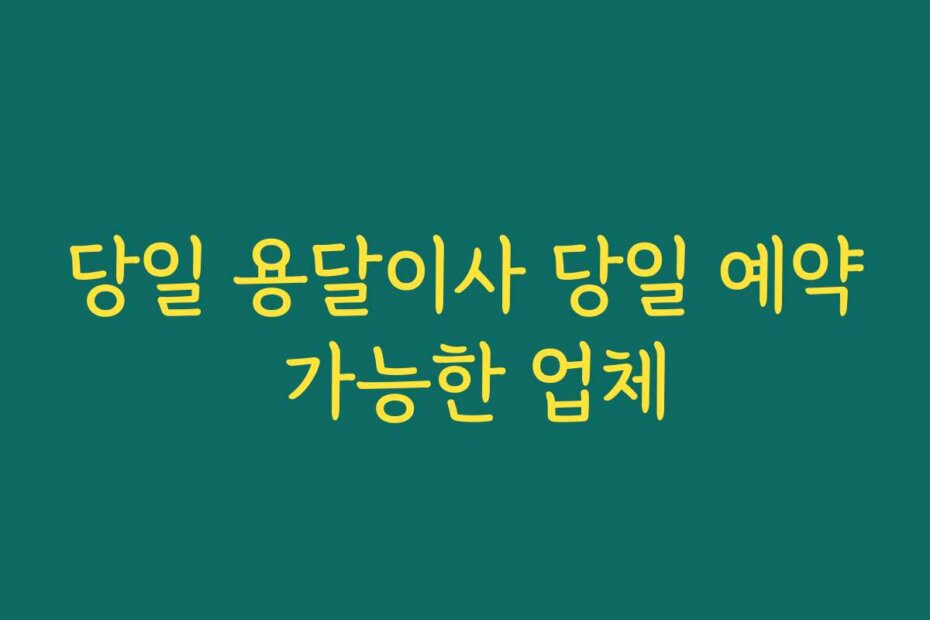 당일 용달이사 당일 예약 가능한 업체