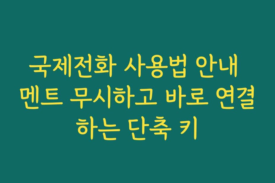 국제전화 사용법 안내 멘트 무시하고 바로 연결하는 단축 키