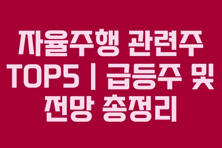 자율주행 관련주 TOP5｜급등주 및 전망 총정리