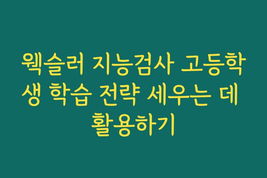 웩슬러 지능검사 고등학생 학습 전략 세우는 데 활용하기