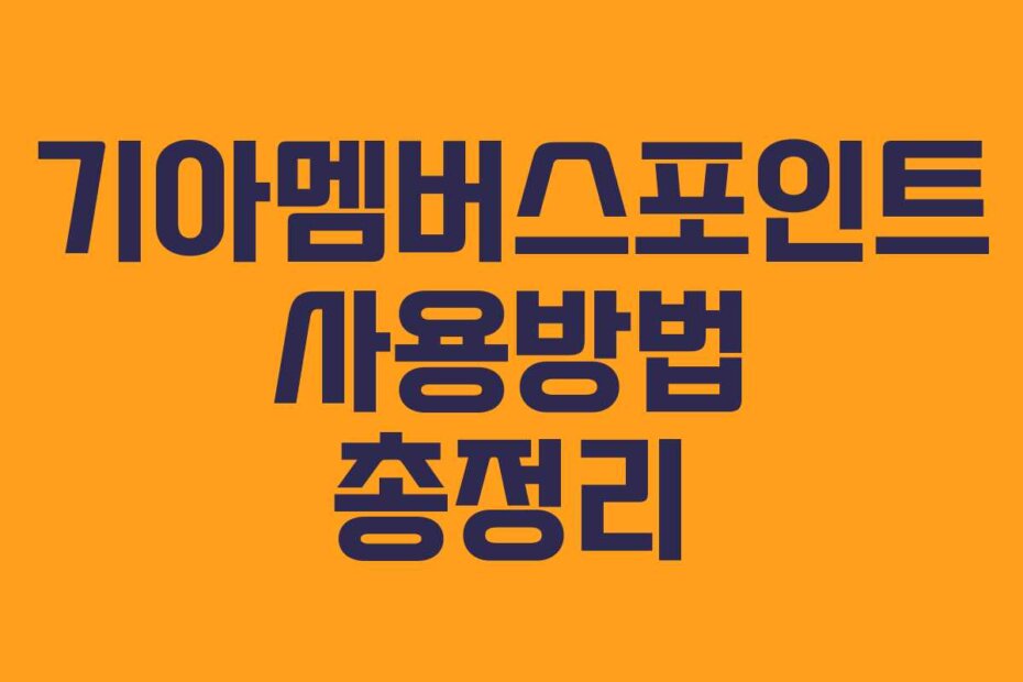 기아멤버스포인트 사용방법 총정리