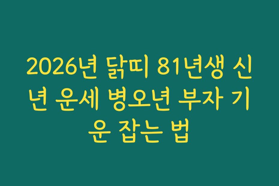 2026년 닭띠 81년생 신년 운세 병오년 부자 기운 잡는 법