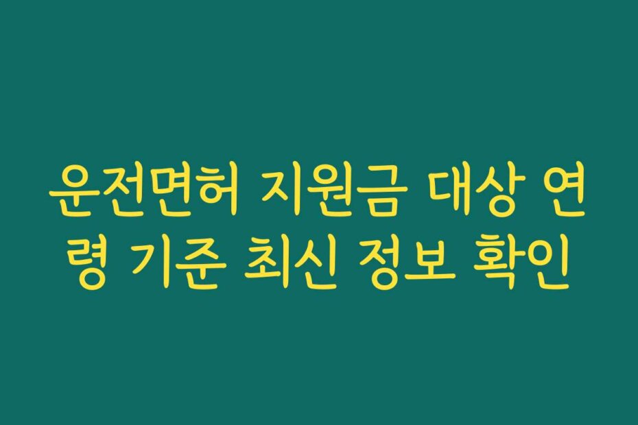 운전면허 지원금 대상 연령 기준 최신 정보 확인