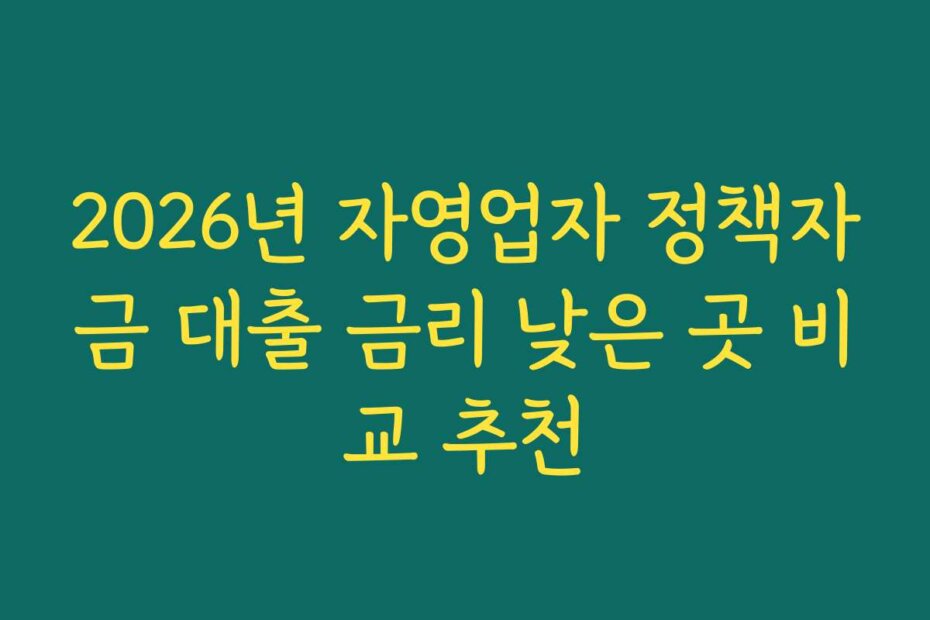 2026년 자영업자 정책자금 대출 금리 낮은 곳 비교 추천