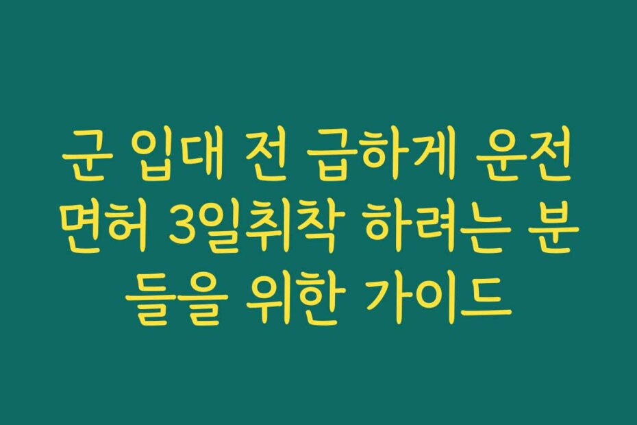 군 입대 전 급하게 운전면허 3일취착 하려는 분들을 위한 가이드