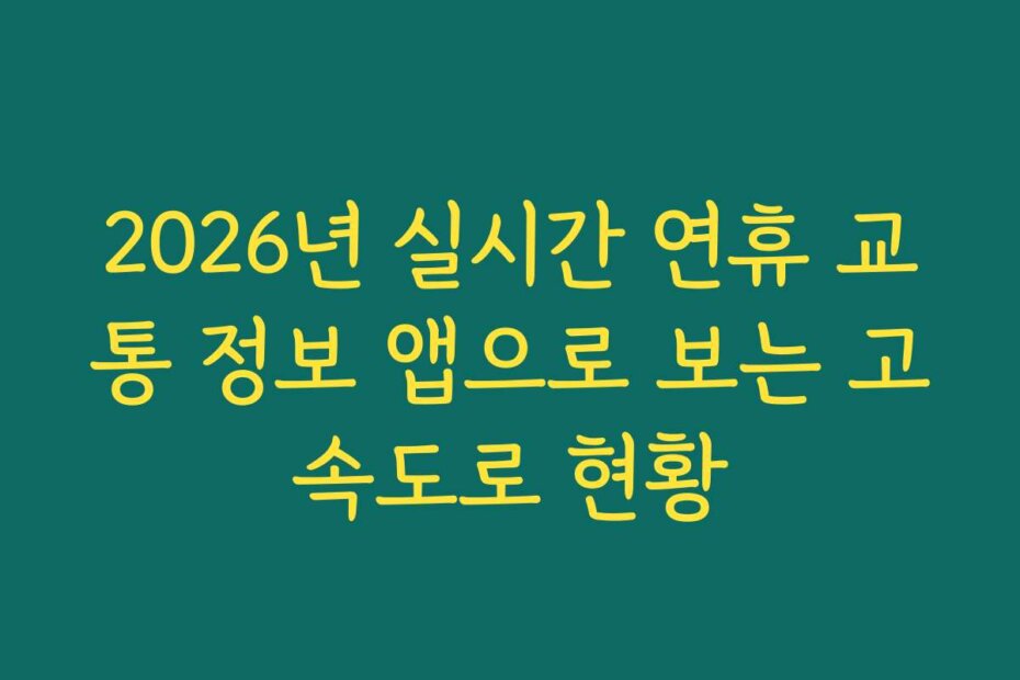 2026년 실시간 연휴 교통 정보 앱으로 보는 고속도로 현황