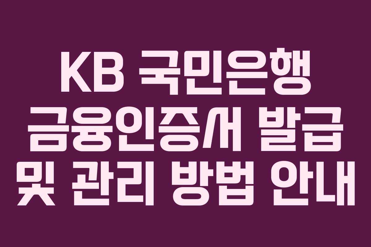 KB 국민은행 금융인증서 발급 및 관리 방법 안내