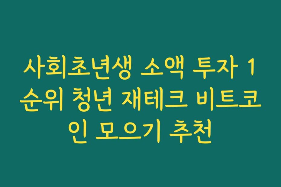사회초년생 소액 투자 1순위 청년 재테크 비트코인 모으기 추천