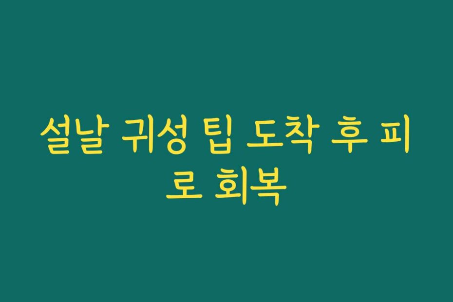설날 귀성 팁 도착 후 피로 회복 설날 귀성 팁 도착 후 피로 회복