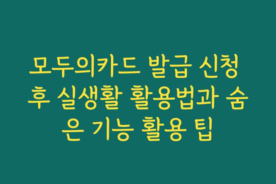 모두의카드 발급 신청 후 실생활 활용법과 숨은 기능 활용 팁