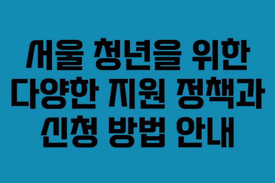 서울 청년을 위한 다양한 지원 정책과 신청 방법 안내