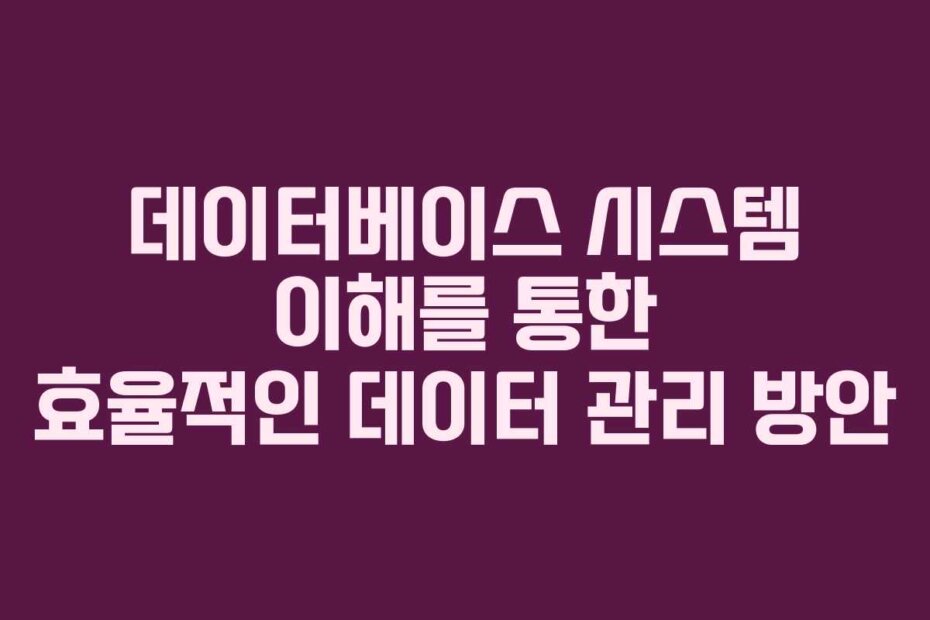 데이터베이스 시스템 이해를 통한 효율적인 데이터 관리 방안