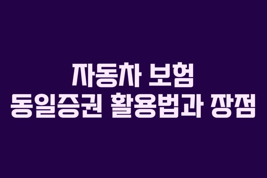 자동차 보험 동일증권 활용법과 장점 자동차 보험 동일증권 활용법과 장점