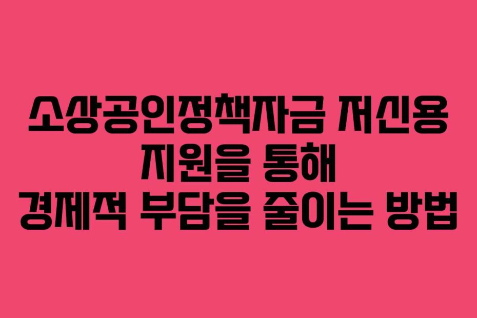 소상공인정책자금 저신용 지원을 통해 경제적 부담을 줄이는 방법