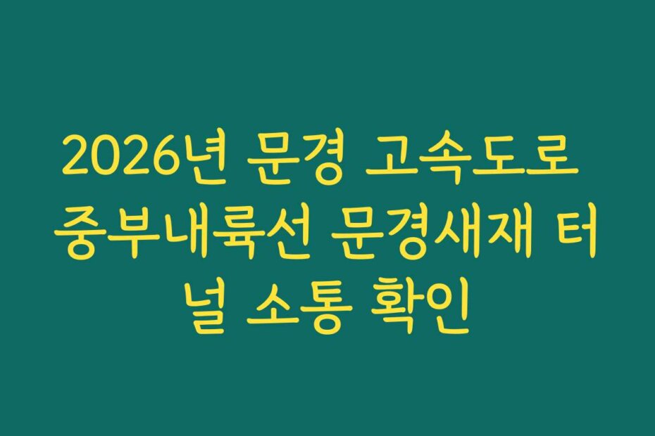 2026년 문경 고속도로 중부내륙선 문경새재 터널 소통 확인