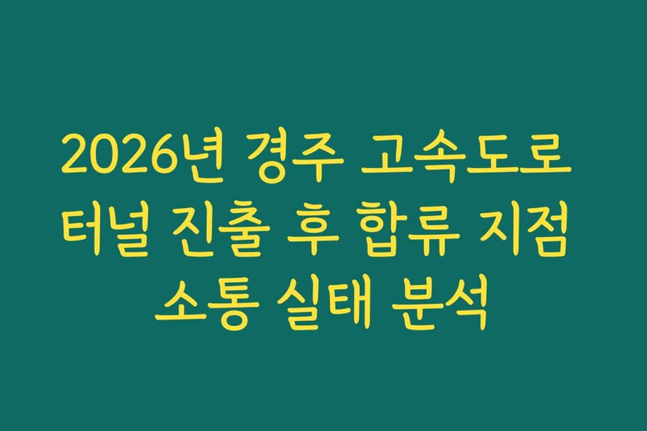 2026년 경주 고속도로 터널 진출 후 합류 지점 소통 실태 분석