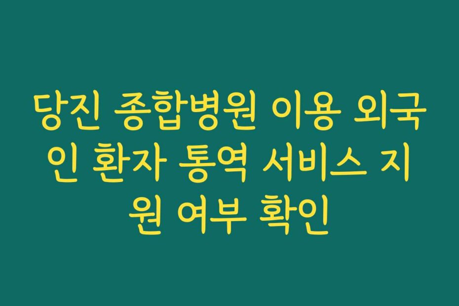 당진 종합병원 이용 외국인 환자 통역 서비스 지원 여부 확인