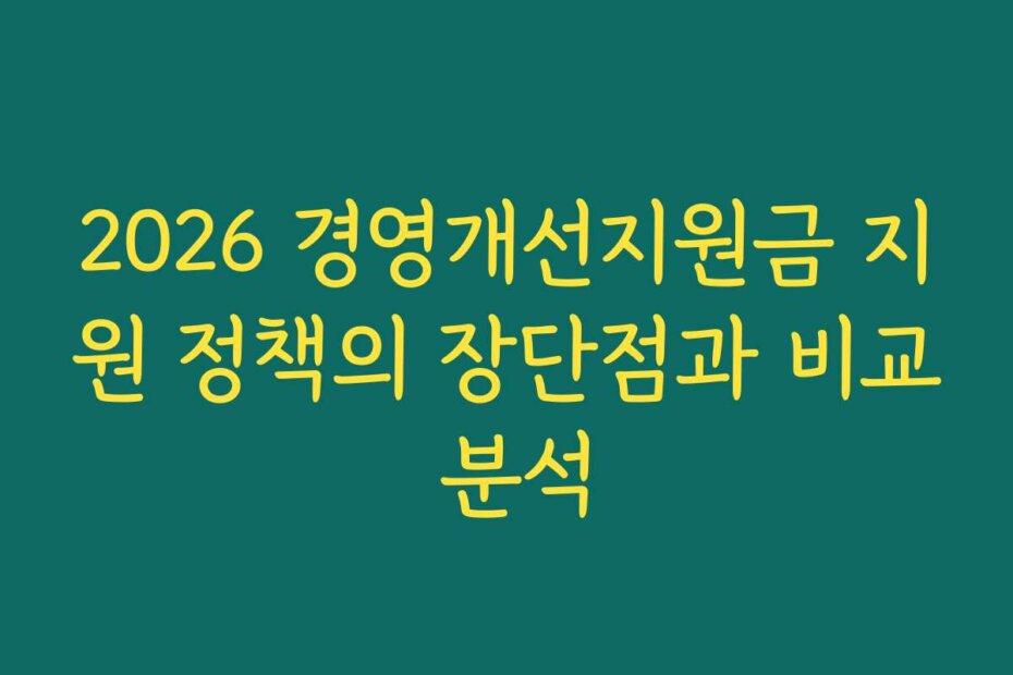 2026 경영개선지원금 지원 정책의 장단점과 비교 분석 2026 경영개선지원금 지원 정책의 장단점과 비교 분석