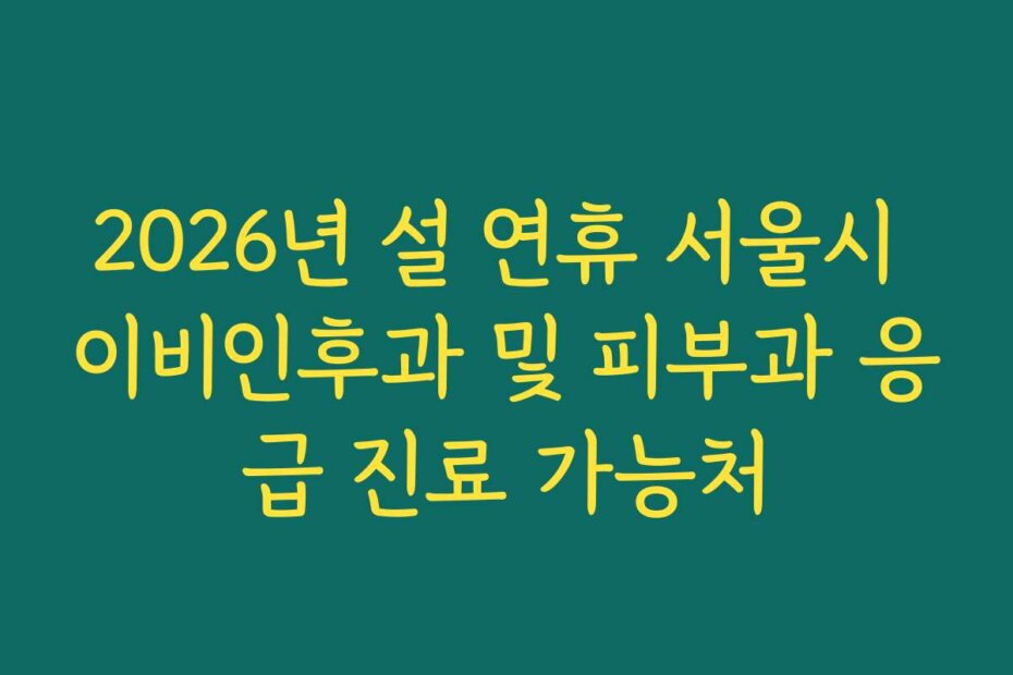 2026년 설 연휴 서울시 이비인후과 및 피부과 응급 진료 가능처